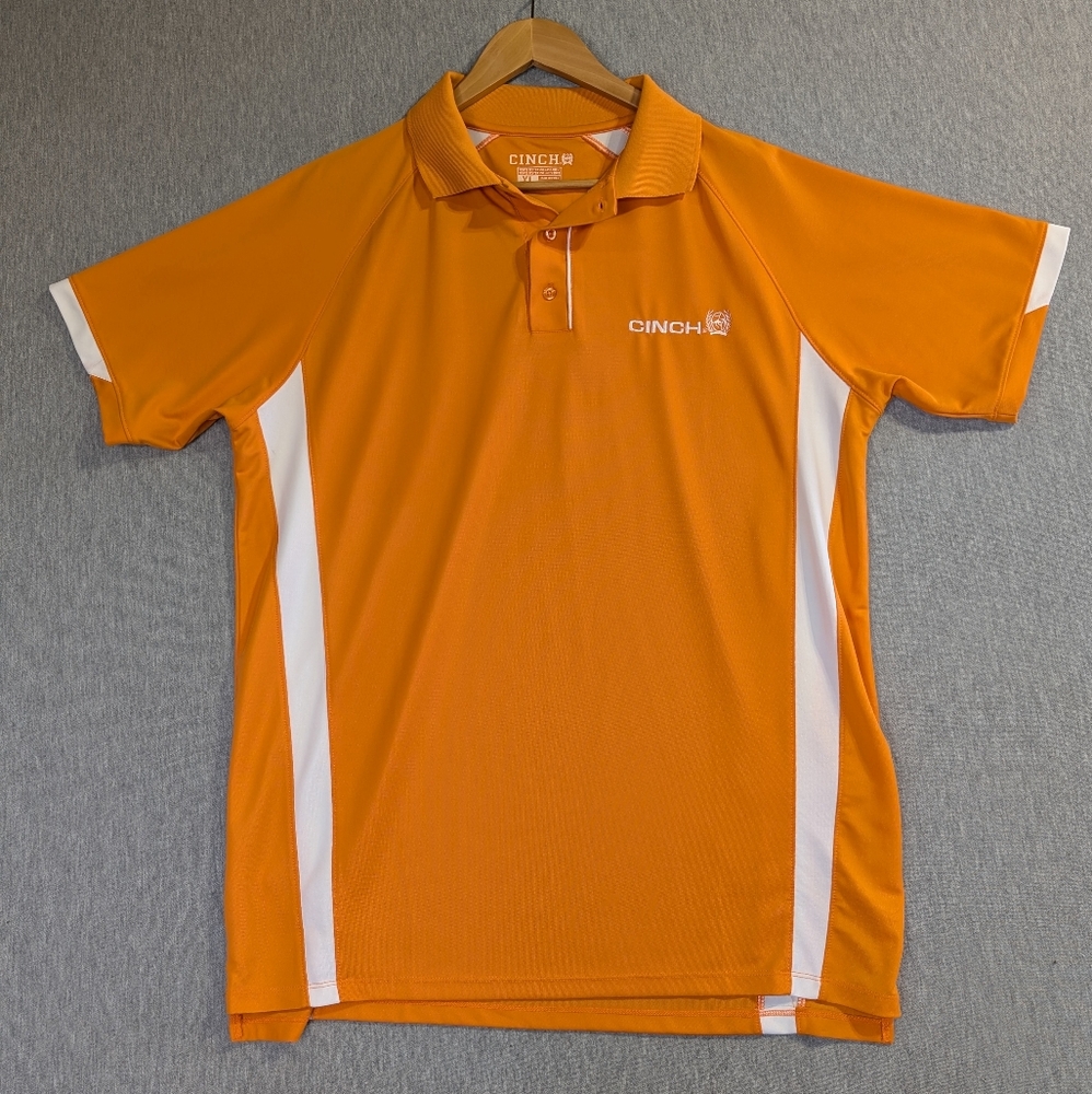 Cinch Polo Golf Shirt Men's XL Orange White Button Collar